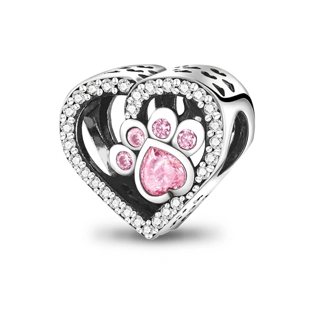 Pink Paw Print Heart Charm