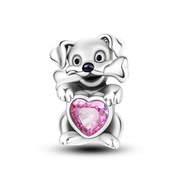 Puppy with Pink Heart Charm