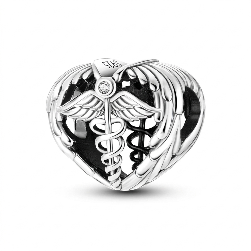 Caduceus Heart Charm