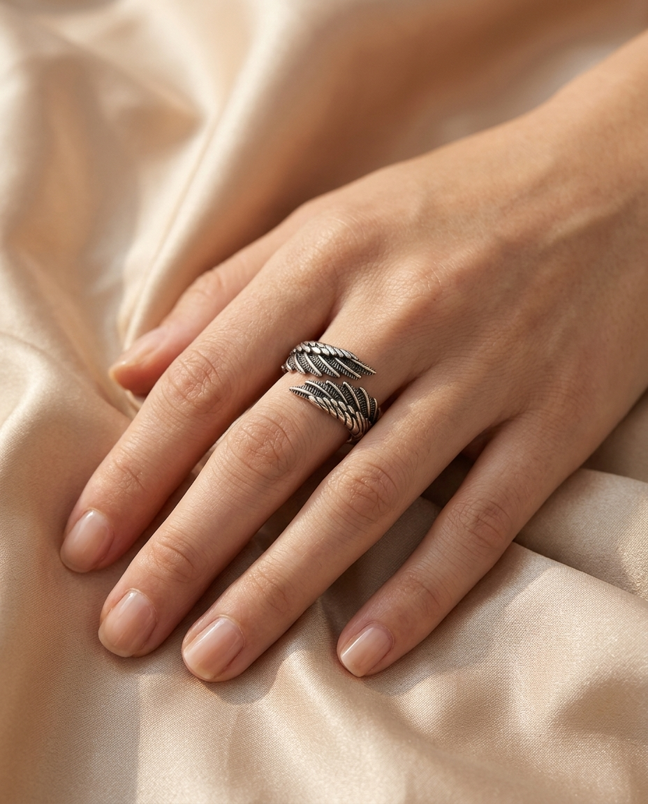 Angel Wing Ring worn on the hand