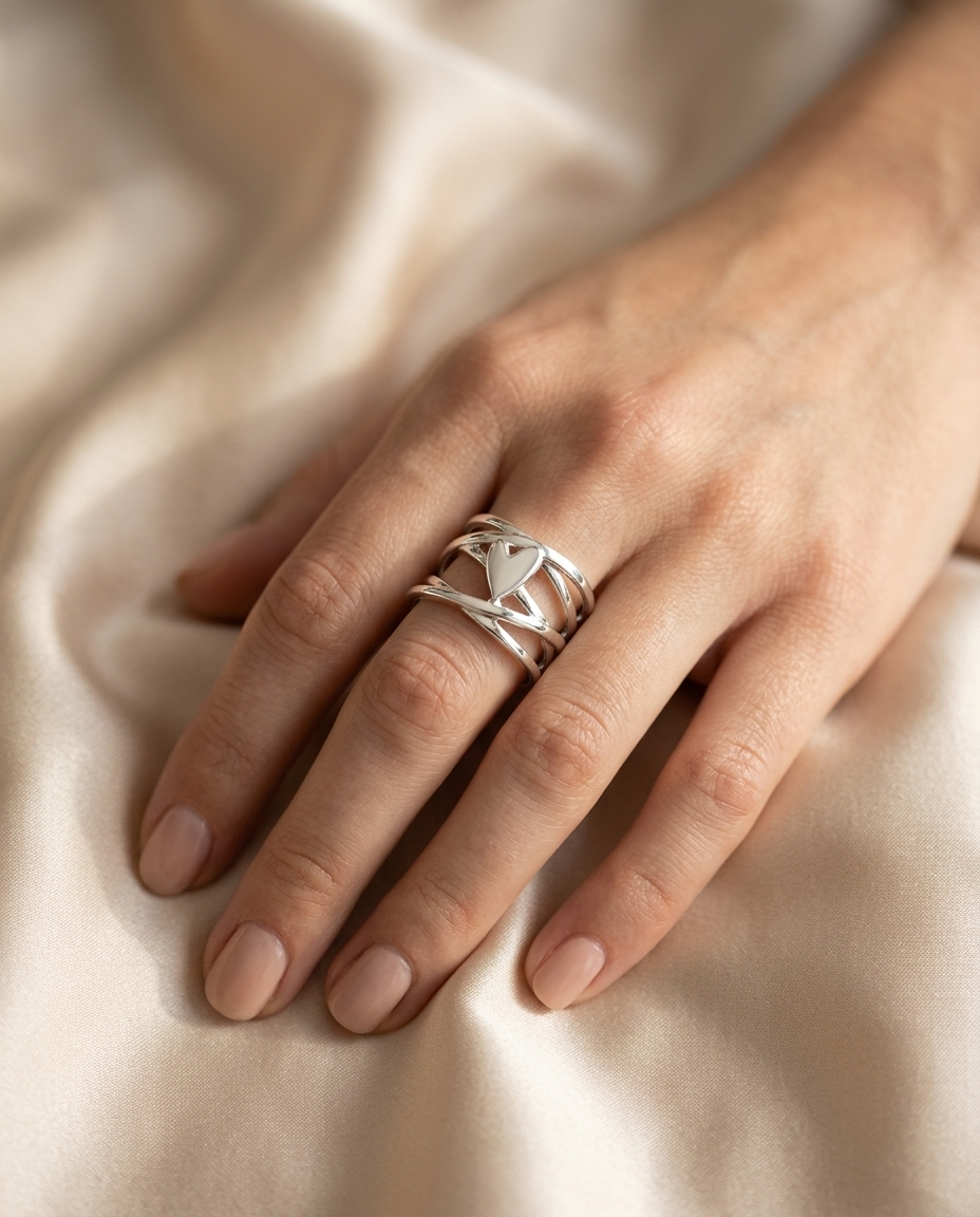 Heart Wrap Ring worn on the hand