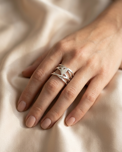 Heart Wrap Ring worn on the hand