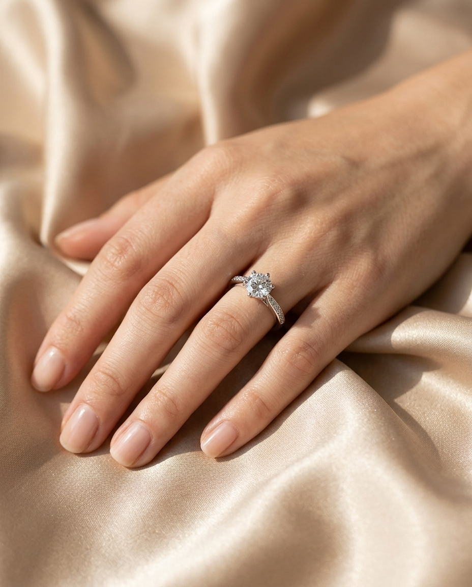 Classic Solitaire Ring worn on the hand