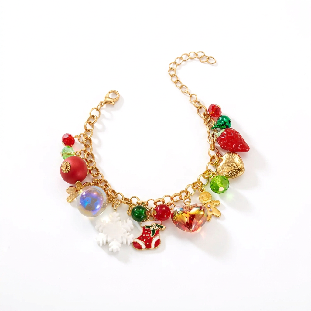 Christmas Charm Bracelet, Gold Merry & Bright