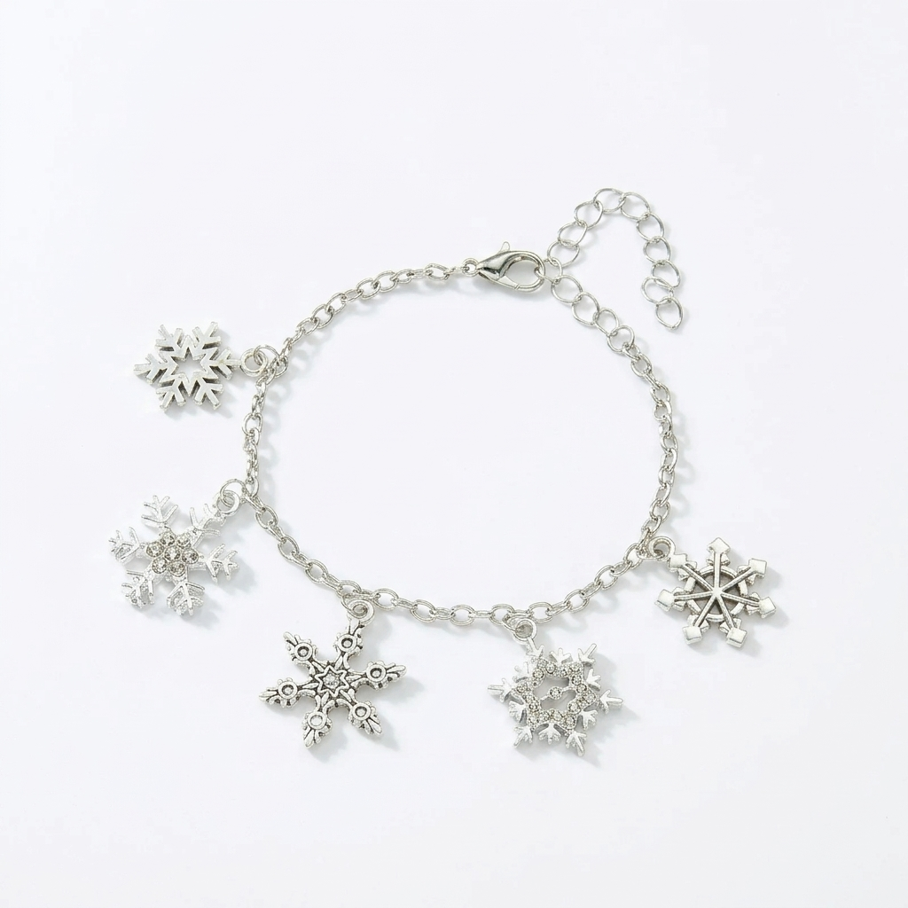 Christmas Charm Bracelet, Silver Snowflakes