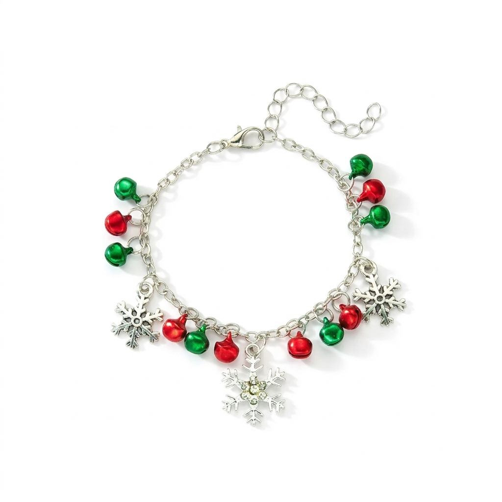 Christmas Charm Bracelet, Silver Snowflakes & Bells