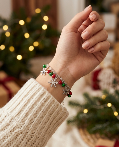 Christmas Charm Bracelet worn with a cosy knit jumper
