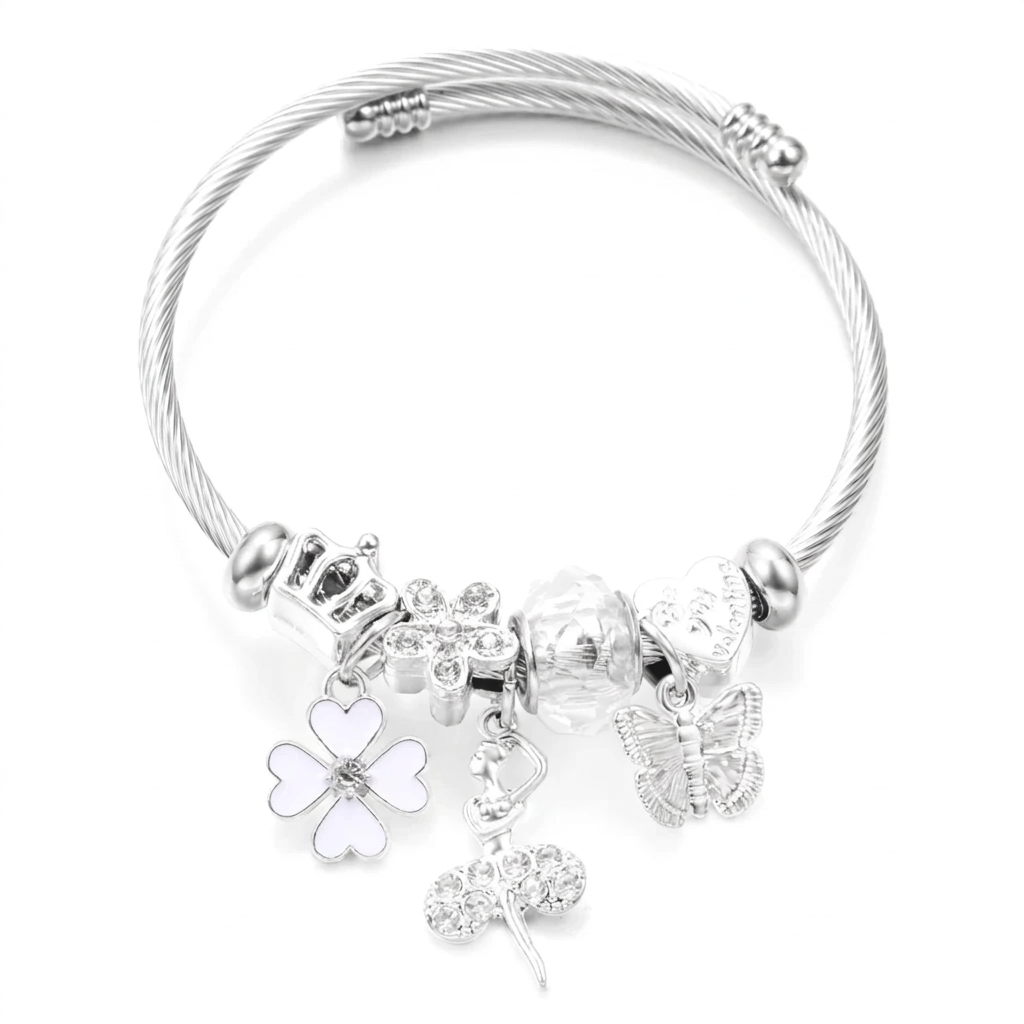 Pre-Styled Charm Bracelet, White Clover
