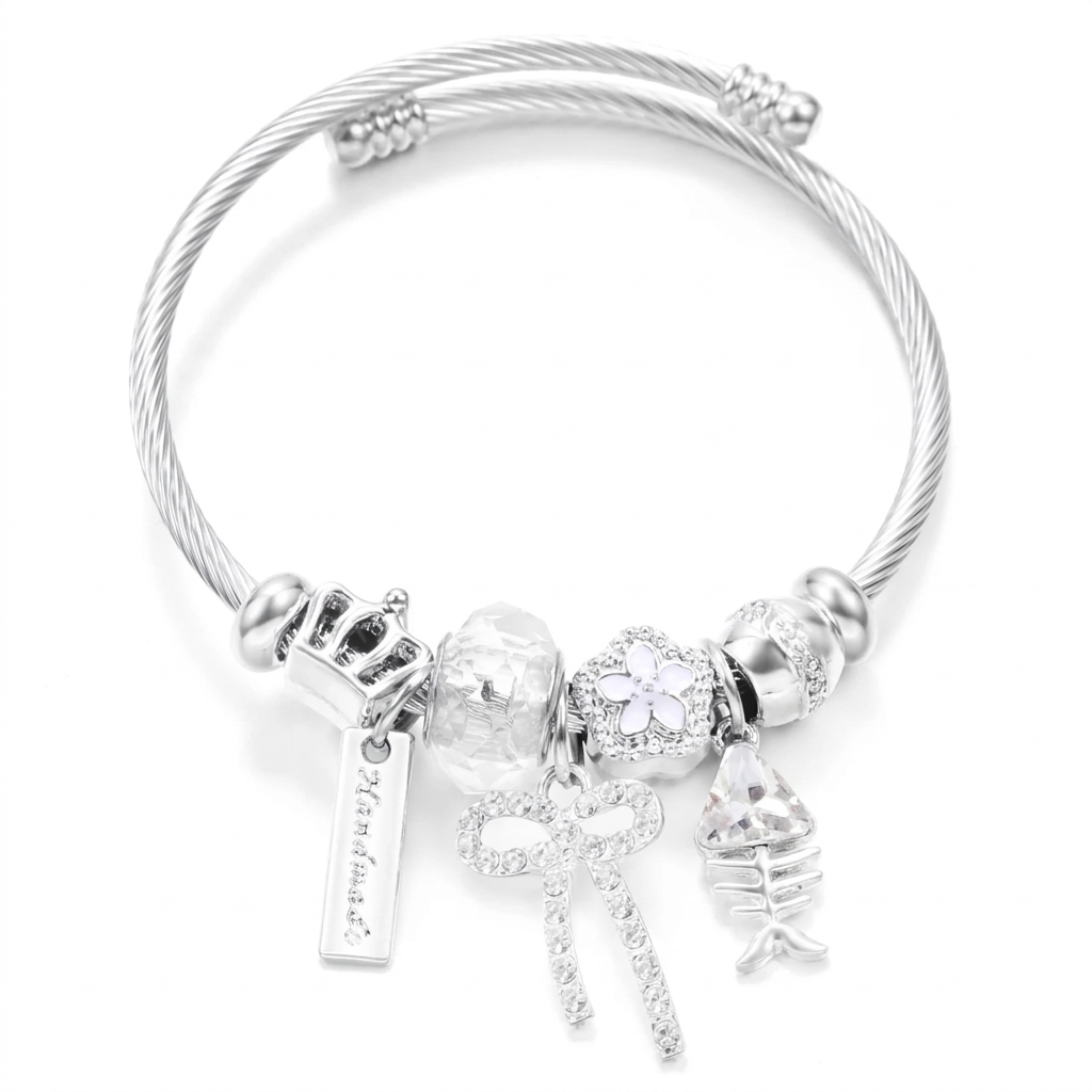 Pre-Styled Charm Bracelet, Silver Bow