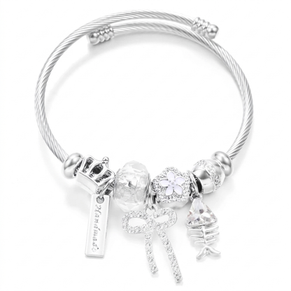 Pre-Styled Charm Bracelet, Silver Bow