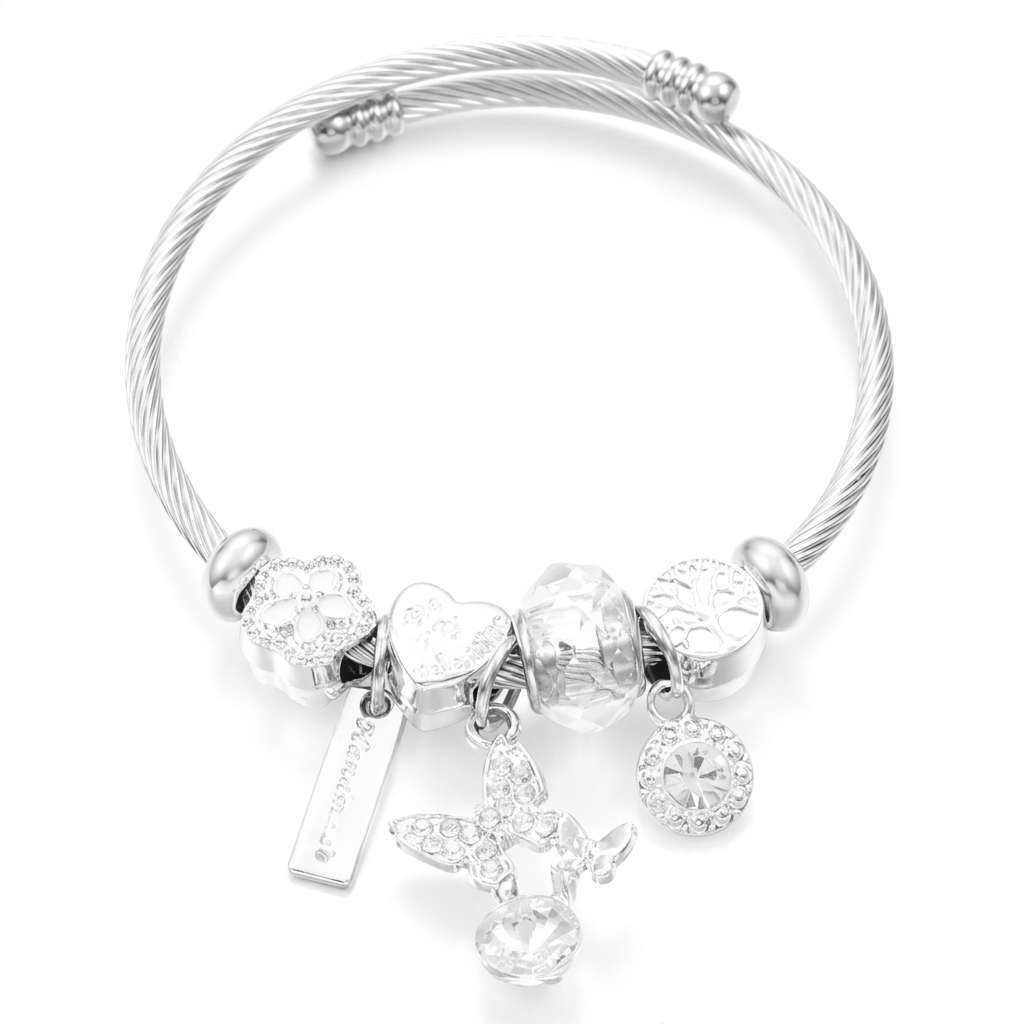 Pre-Styled Charm Bracelet, Crystal Butterfly