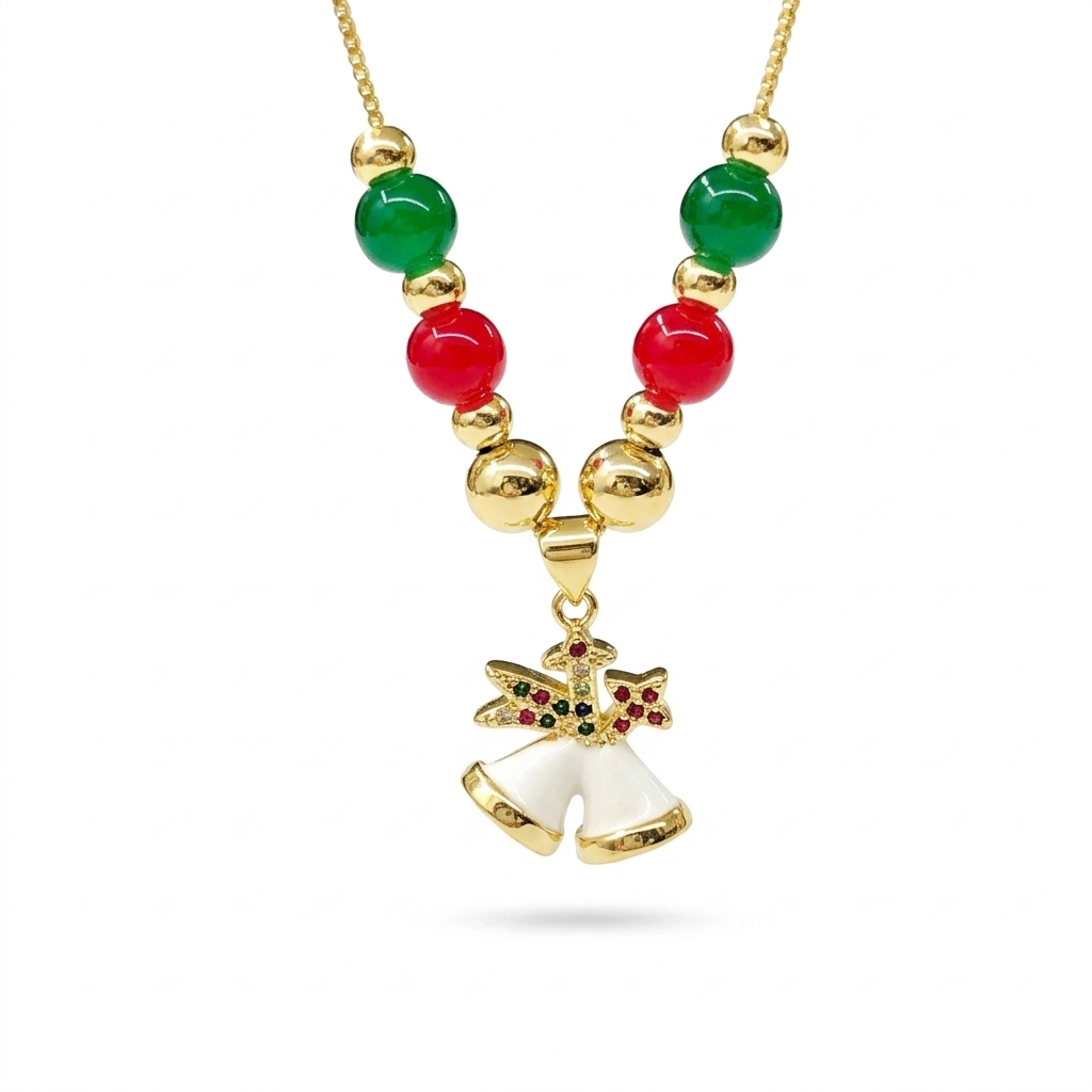 White Bells & Bow Christmas Necklace