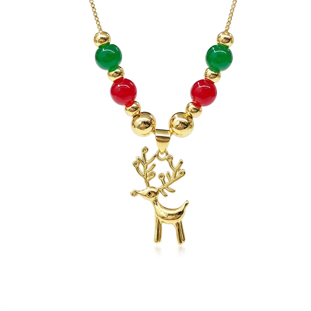 Golden Reindeer Christmas Necklace