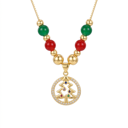 Golden Tree Medallion Christmas Necklace