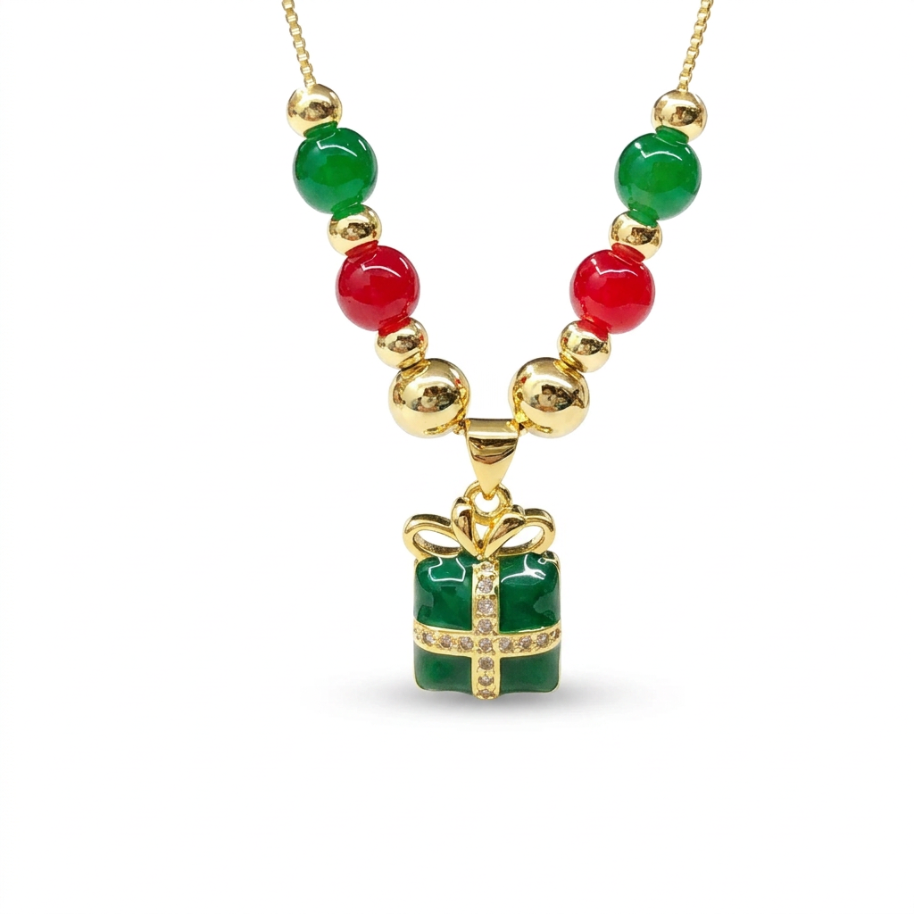 Green Gift Box Christmas Necklace