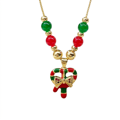 Candy Cane Bow Christmas Necklace