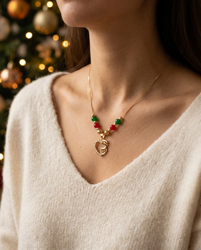 Reindeer Heart Christmas Necklace worn