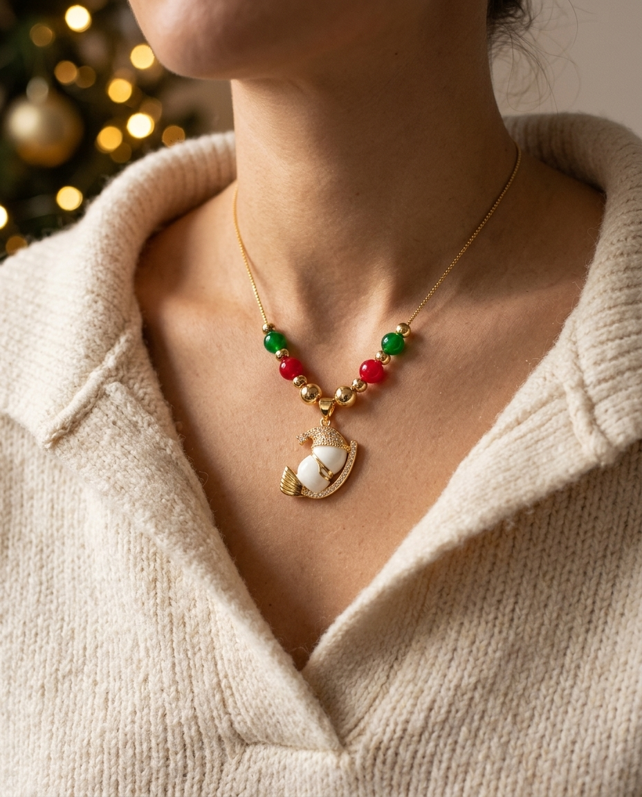 Snowman Christmas Necklace worn