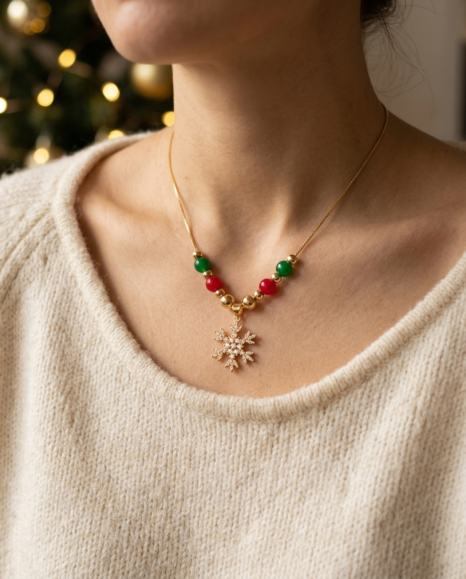 Crystal Snowflake Christmas Necklace worn