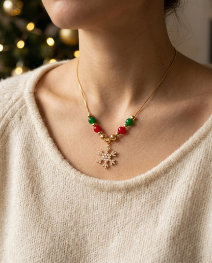 Crystal Snowflake Christmas Necklace worn