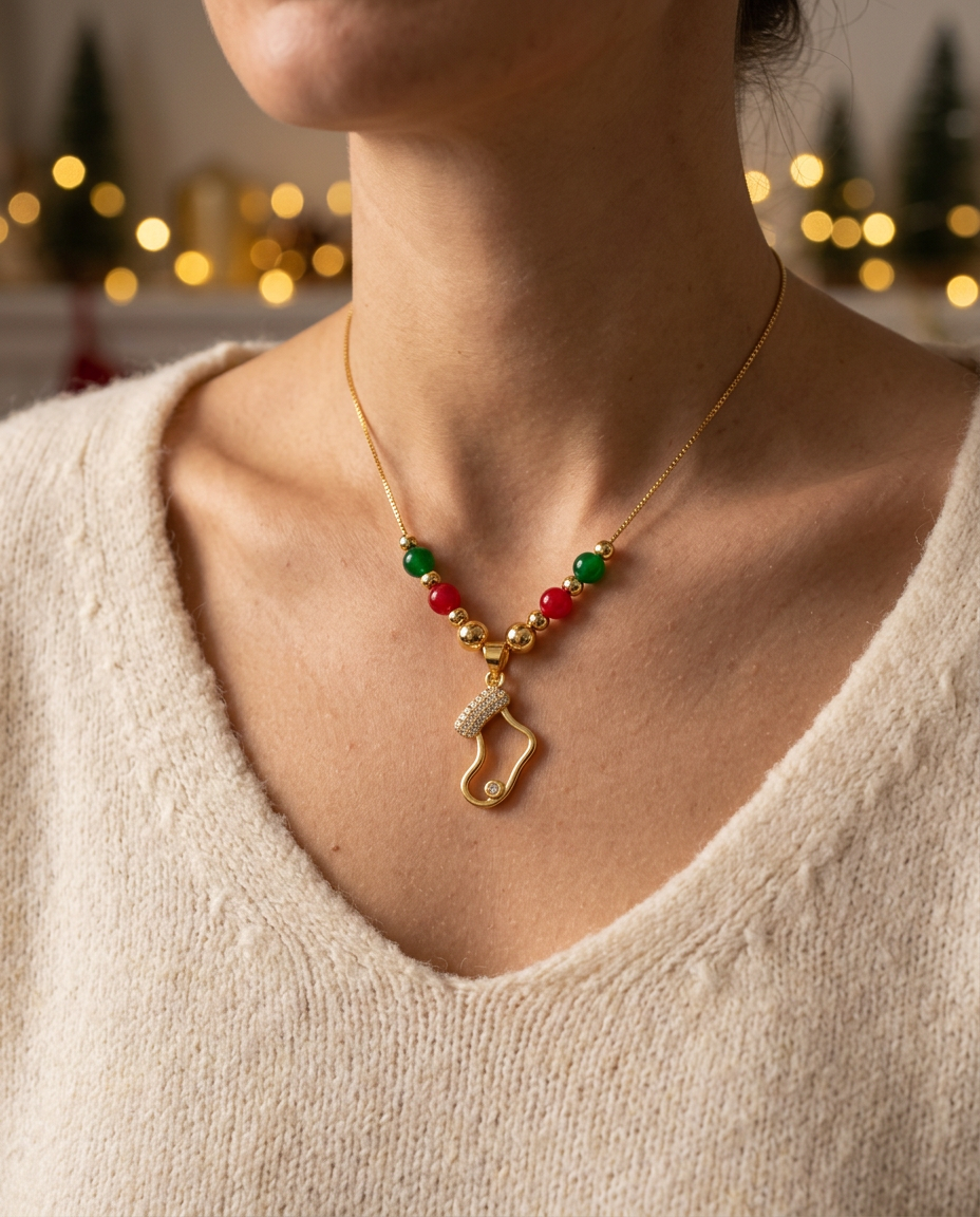 Sparkle Stocking Christmas Necklace worn